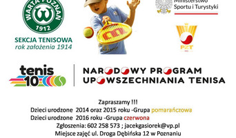 Bezpłatne zajęcia w ramach Narodowego Programu Upowszechniania Tenisa!